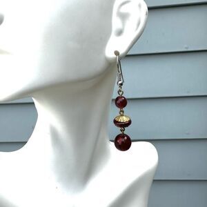 Red and gold tone beaded drop earrings